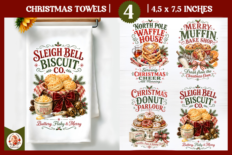 Vintage Christmas Kitchen Towel PNG |Retro farm sublimation