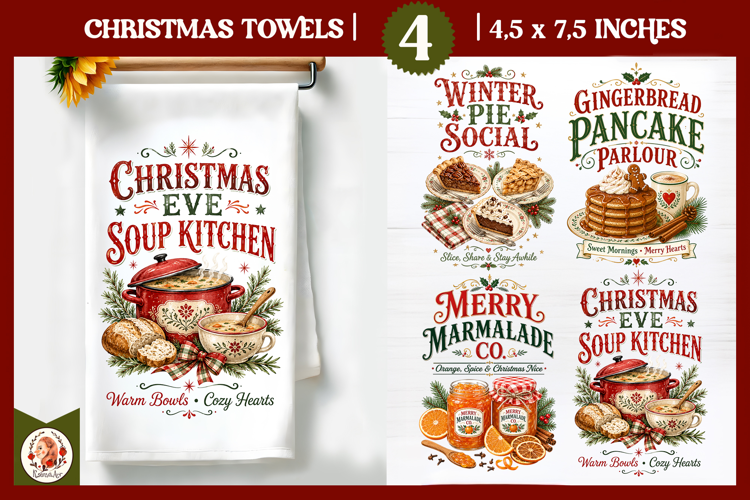 Vintage Christmas Kitchen Towel PNG |Retro farm sublimation