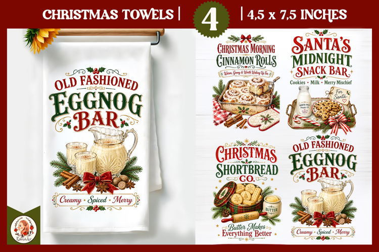 Vintage Christmas Kitchen Towel PNG |Retro farm sublimation