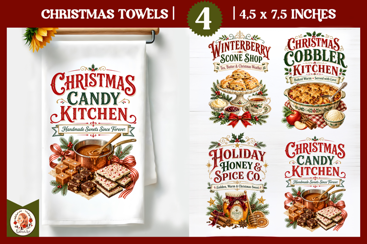 Vintage Christmas Kitchen Towel PNG |Retro farm sublimation