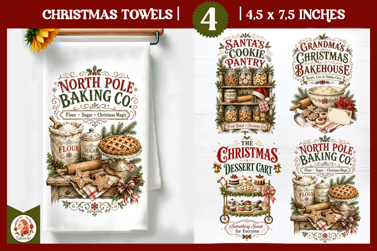 Vintage Christmas Kitchen Towel PNG |Retro farm sublimation