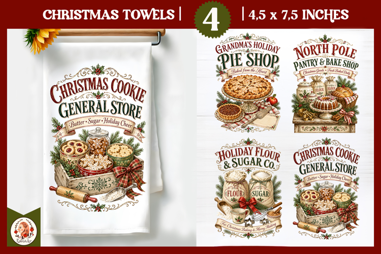 Vintage Christmas Kitchen Towel PNG |Retro farm sublimation