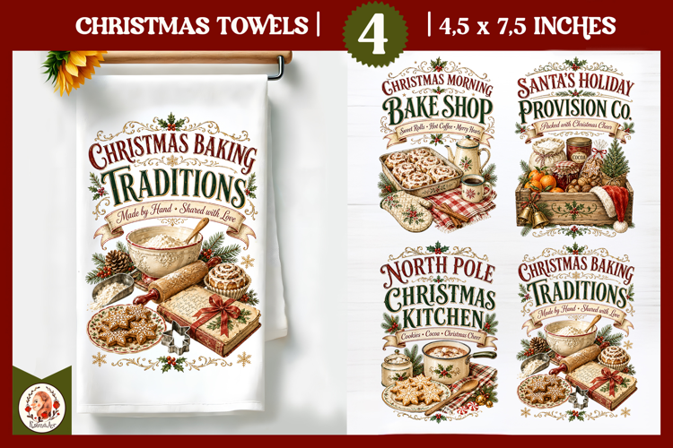 Vintage Christmas Kitchen Towel PNG |Retro farm sublimation