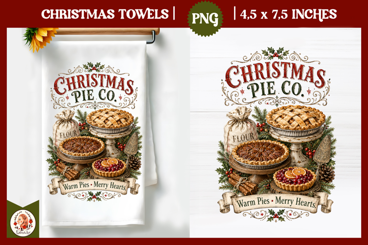 Vintage Christmas Kitchen Towel PNG |Retro farm sublimation