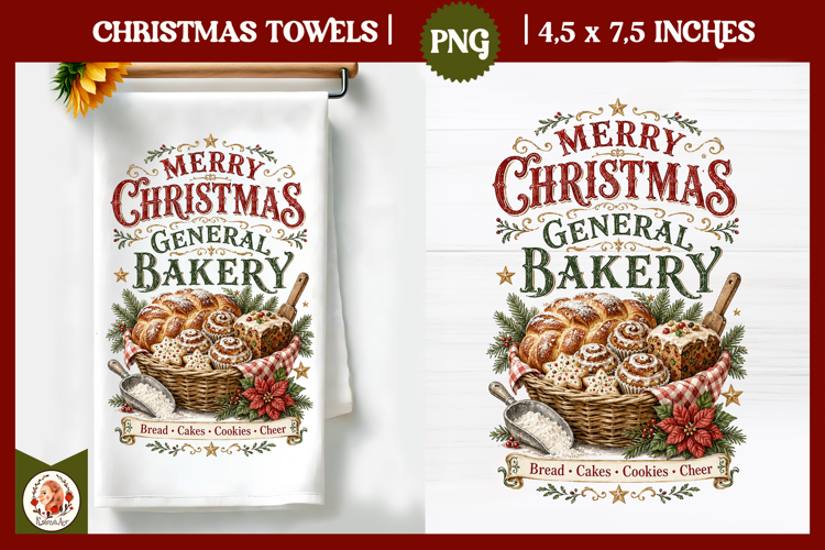 Vintage Christmas Kitchen Towel PNG |Retro farm sublimation