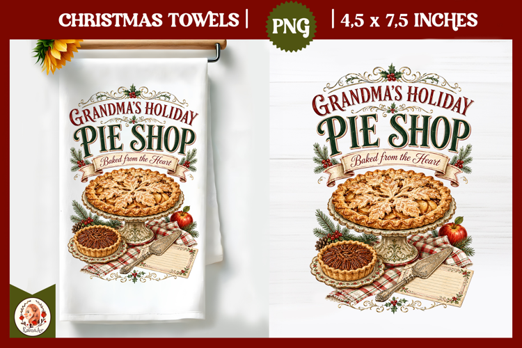 Vintage Christmas Kitchen Towel PNG |Retro farm sublimation