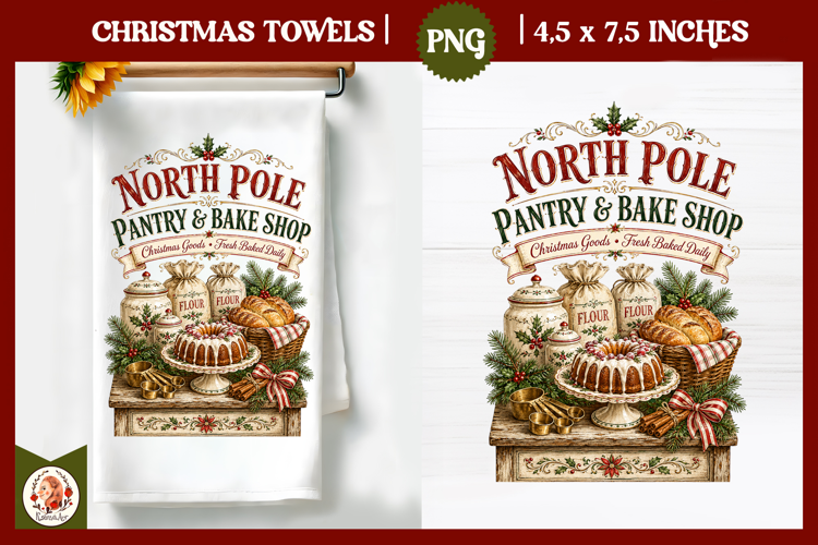 Vintage Christmas Kitchen Towel PNG |Retro farm sublimation