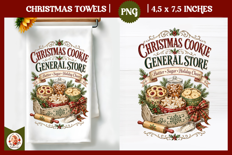 Vintage Christmas Kitchen Towel PNG |Retro farm sublimation