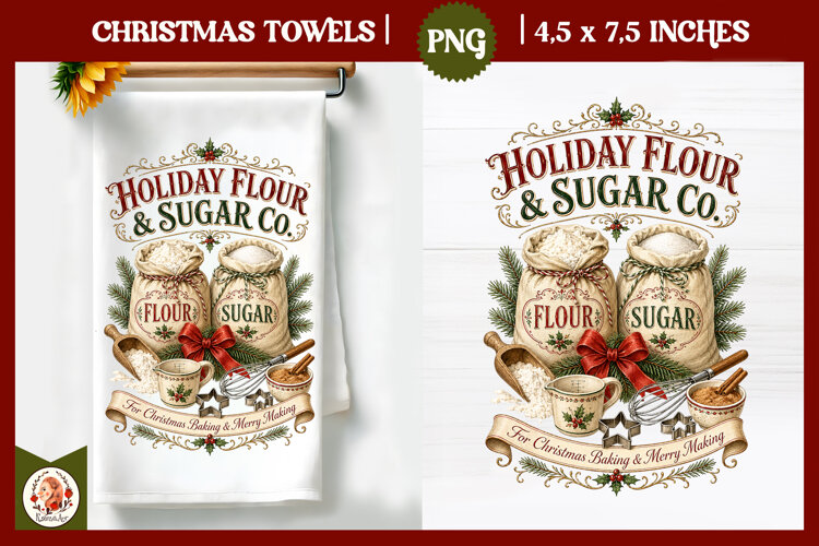 Vintage Christmas Kitchen Towel PNG |Retro farm sublimation example image 1