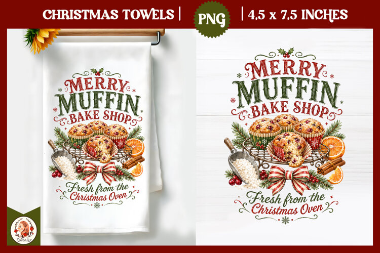 Vintage Christmas Kitchen Towel PNG |Retro farm sublimation example image 1