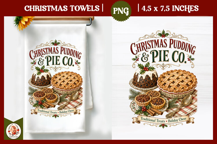 Vintage Christmas Kitchen Towel PNG |Retro farm sublimation example image 1