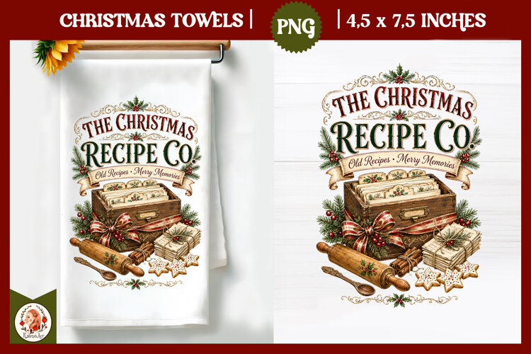 Vintage Christmas Kitchen Towel PNG |Retro farm sublimation example image 1