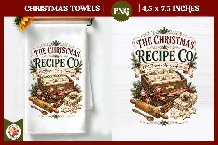 Vintage Christmas Kitchen Towel PNG |Retro farm sublimation
