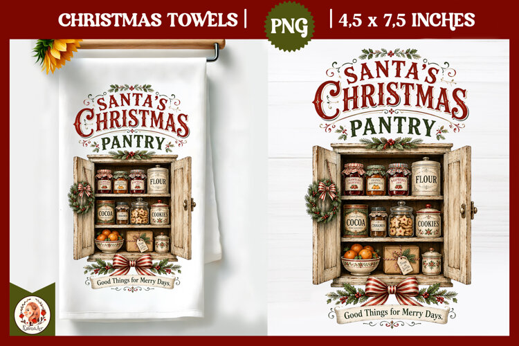 Vintage Christmas Kitchen Towel PNG |Retro farm sublimation example image 1