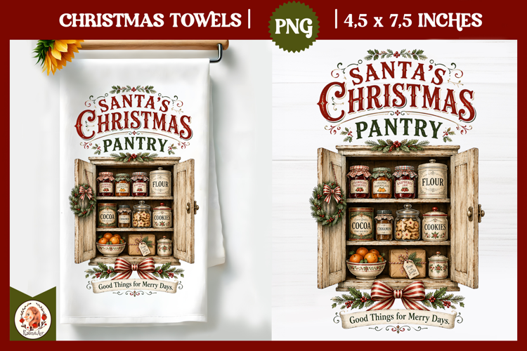 Vintage Christmas Kitchen Towel PNG |Retro farm sublimation