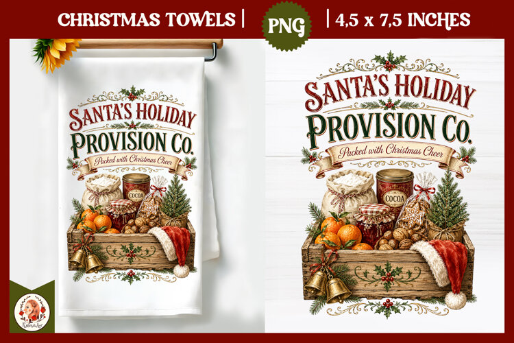 Vintage Christmas Kitchen Towel PNG |Retro farm sublimation example image 1