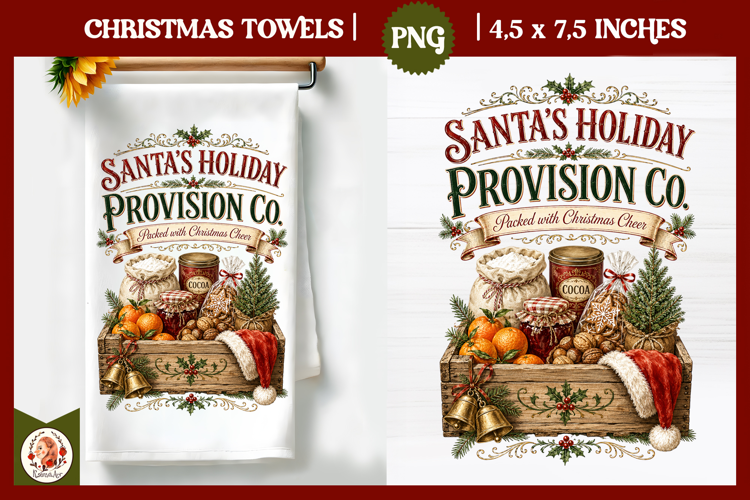 Vintage Christmas Kitchen Towel PNG |Retro farm sublimation