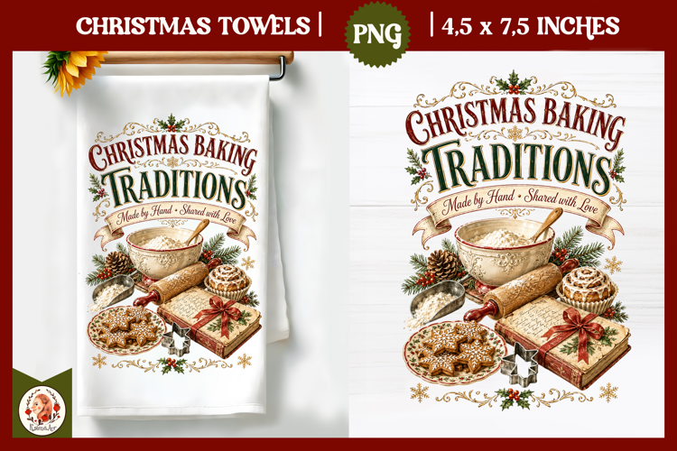 Vintage Christmas Kitchen Towel PNG |Retro farm sublimation