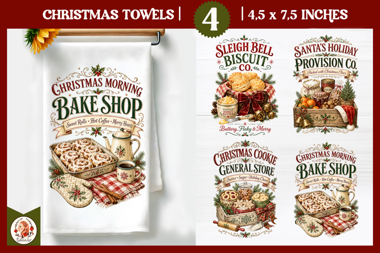 Vintage Christmas Kitchen Towel PNG |Retro farm sublimation