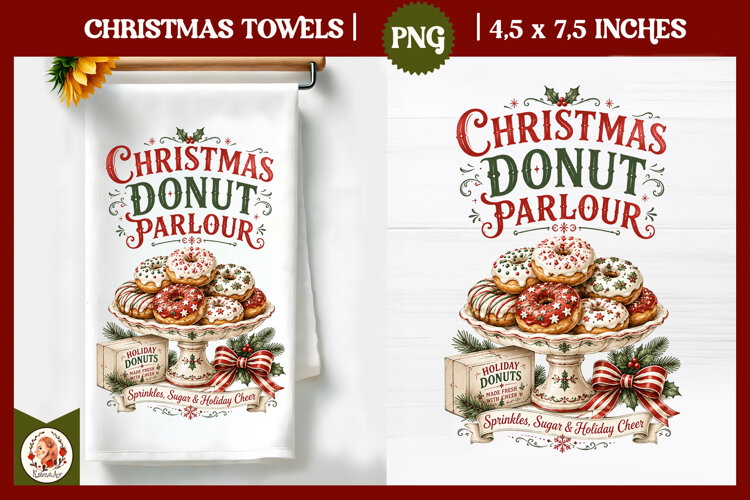 Vintage Christmas Kitchen Towel PNG |Retro farm sublimation example image 1
