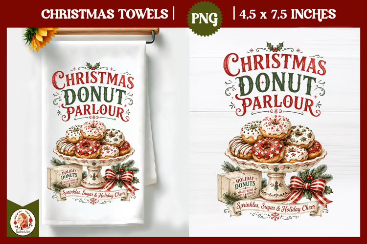 Vintage Christmas Kitchen Towel PNG |Retro farm sublimation