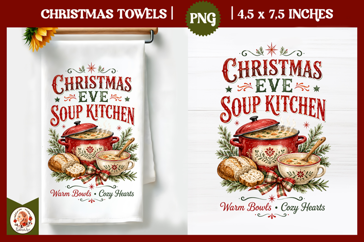 Vintage Christmas Kitchen Towel PNG |Retro farm sublimation