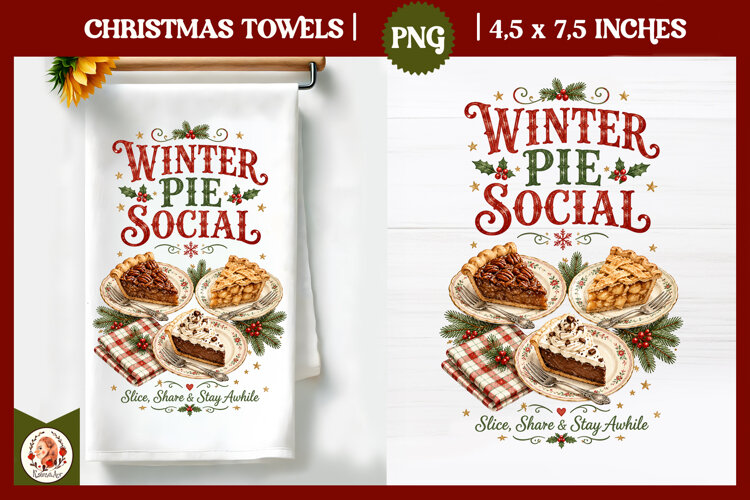 Vintage Christmas Kitchen Towel PNG |Retro farm sublimation example image 1