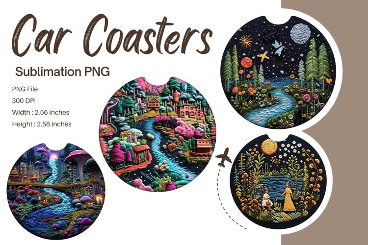 Magic Night Embroidery Car Coaster Sublimation Template example image 1