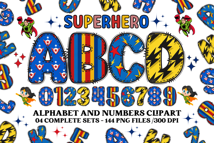 Superhero Alphabet png clipart, superhero letters doodle