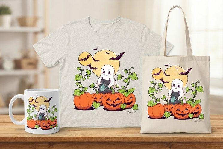 Halloween Ghost Gardener PNG | Pumpkin Patch Clipart