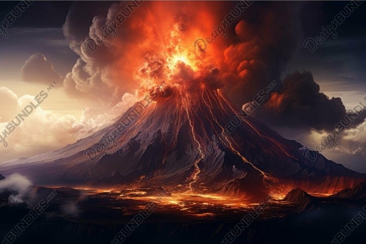 Majestic volcano eruption at sunset example image 1