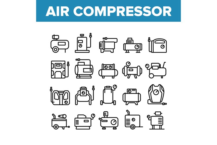 Air Compressor Device Collection Icons Set Vector example image 1