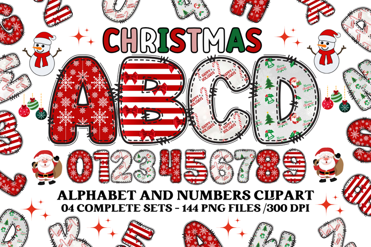 Christmas Alphabet png clipart, christmas letters doodle