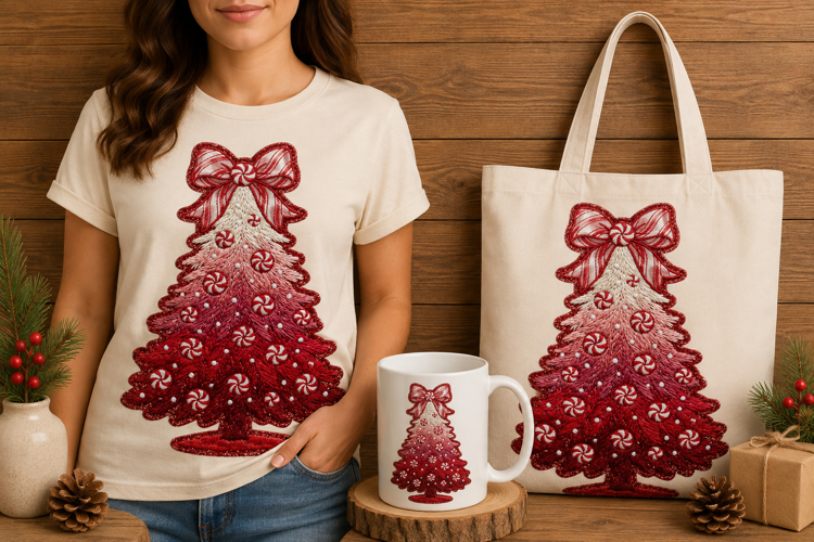 Christmas Tree Embroidery Peppermint Candy Design