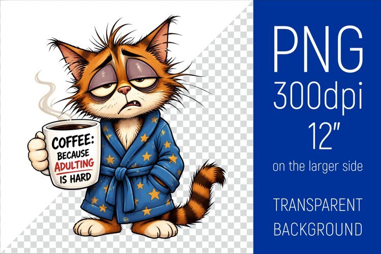 Funny Morning Coffee Cat |Cute Coffee Lover Clipart example image 1