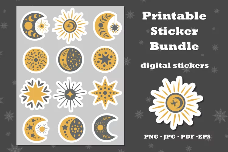 Moon Stickers Bundle. Planner Stickers PNG
