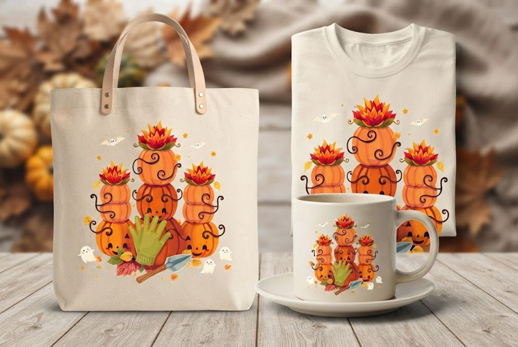 Halloween Pumpkin Stack PNG | Spooky Gardening Clipart