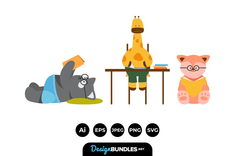 Pack of Cute Animals Ready to Study