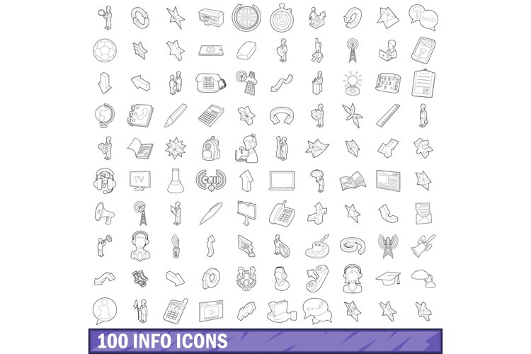 100 info icons set, outline style example image 1