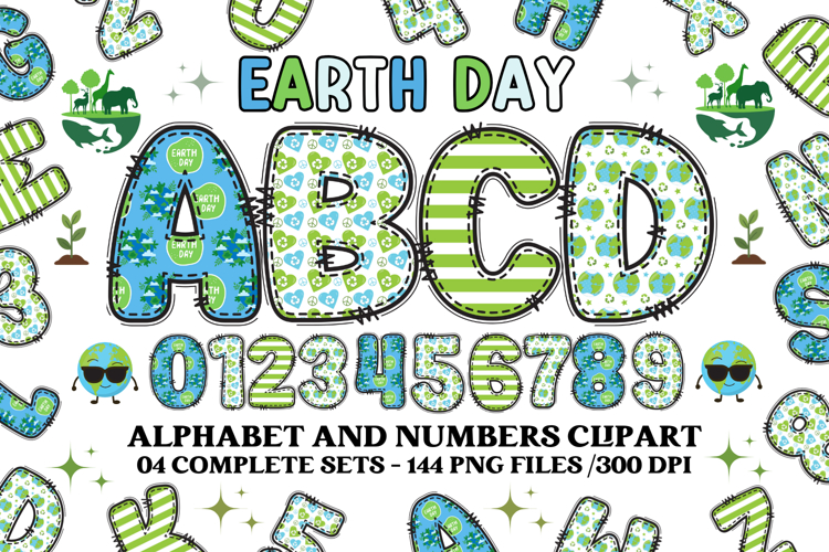 Earth Day Alphabet png clipart, earth day letters doodle