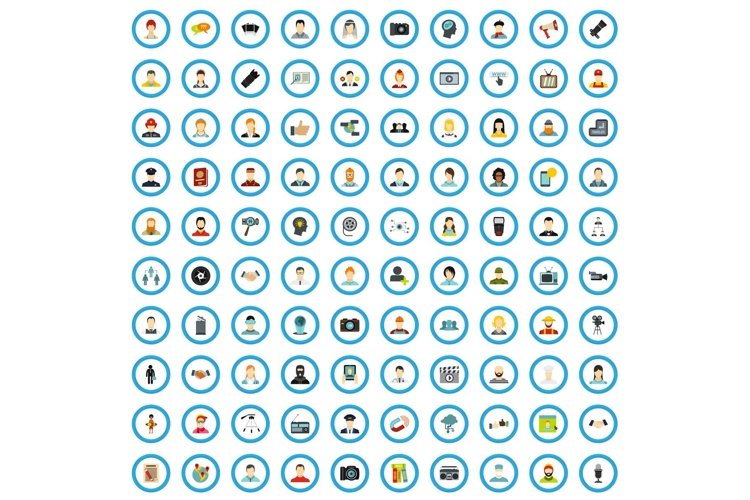 100 social media icons set, flat style