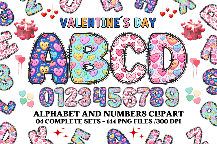 Valentine Alphabet Clip Art, valentines day letters doodle