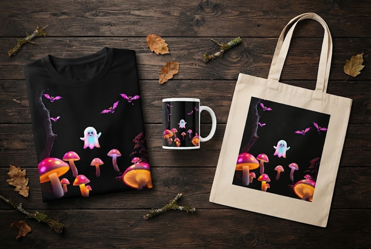 Cute Ghost Mushroom PNG | Kawaii Halloween Forest Clipart