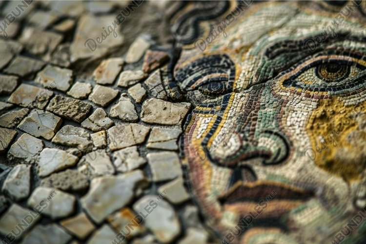 Ancient roman mosaic closeup with detailed face pattern example image 1