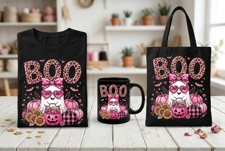 Pink Boo Ghost PNG | Cute Coquette Halloween Sublimation