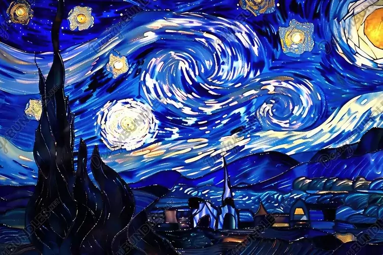 Starry Night Painting Background Wallpaper