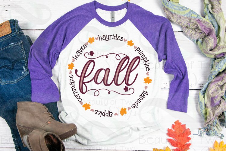 Fall love Circle Wreath svg, Hello Fall Shirt svg, Fall svg example image 1