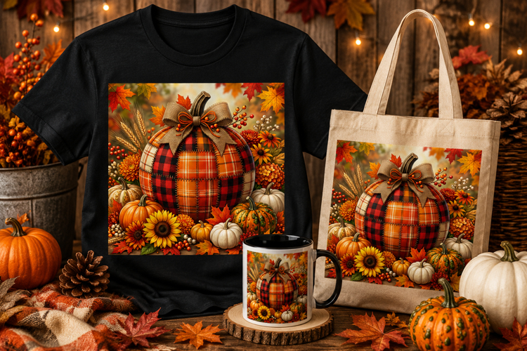 Patchwork Plaid Pumpkin PNG | Rustic Fall Pumpkin Clipart