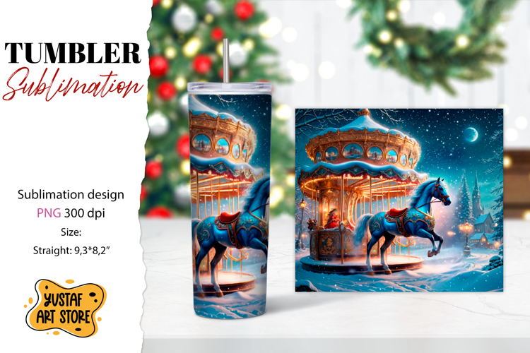 Christmas horse carousel tumbler sublimation.
