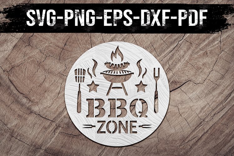 Bbq Zone Sign Paper Cut Template, Summer Decor SVG, PDF, DXF example image 1